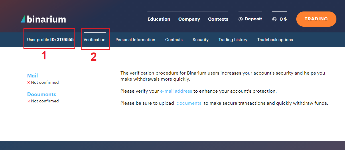 How to Verify Account on Binarium
